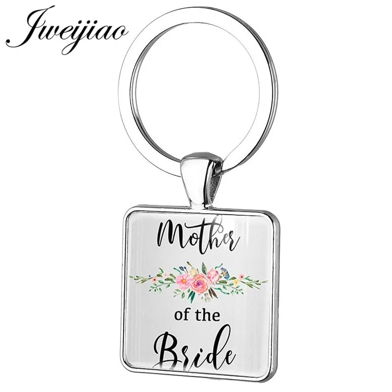 

JWEIJIAO Mother/Father/Sister Of Bride Square Keychain Key Chain Ring Holder Bride Wedding Party Custom Jewelry Gift BW20