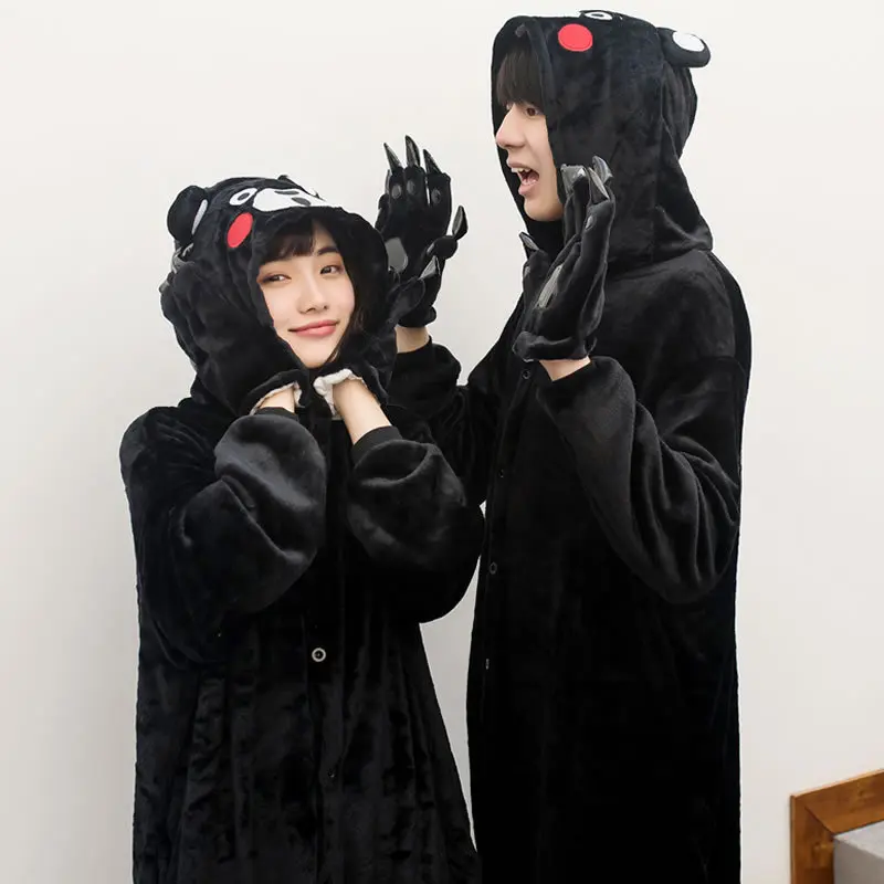 Кигуруми мультфильм аниме черный Kumamon Onesie пижамы Хэллоуин Косплей костюмы