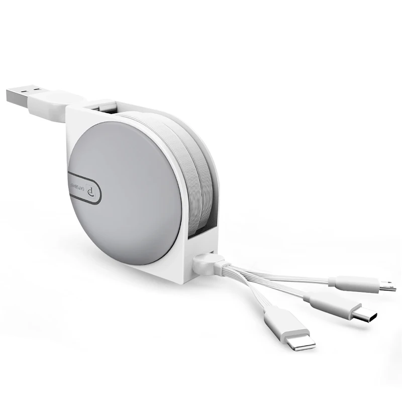 OATSBASF 1 м максимальная длина 3 в 1 Выдвижной USB кабель быстрой зарядки типа C для iPhone XS max X XR XS 7 Plus с кабелем Micro USB - Цвет: White - 3 in 1