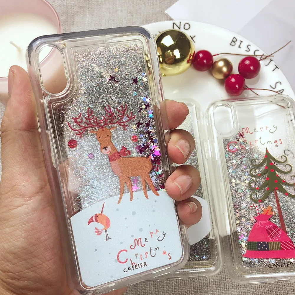 CASEIER Блестящий Рождественский чехол для iPhone 6 6S 7 8 Plus X XS Max XR Жесткий ПК с песком 5 5S