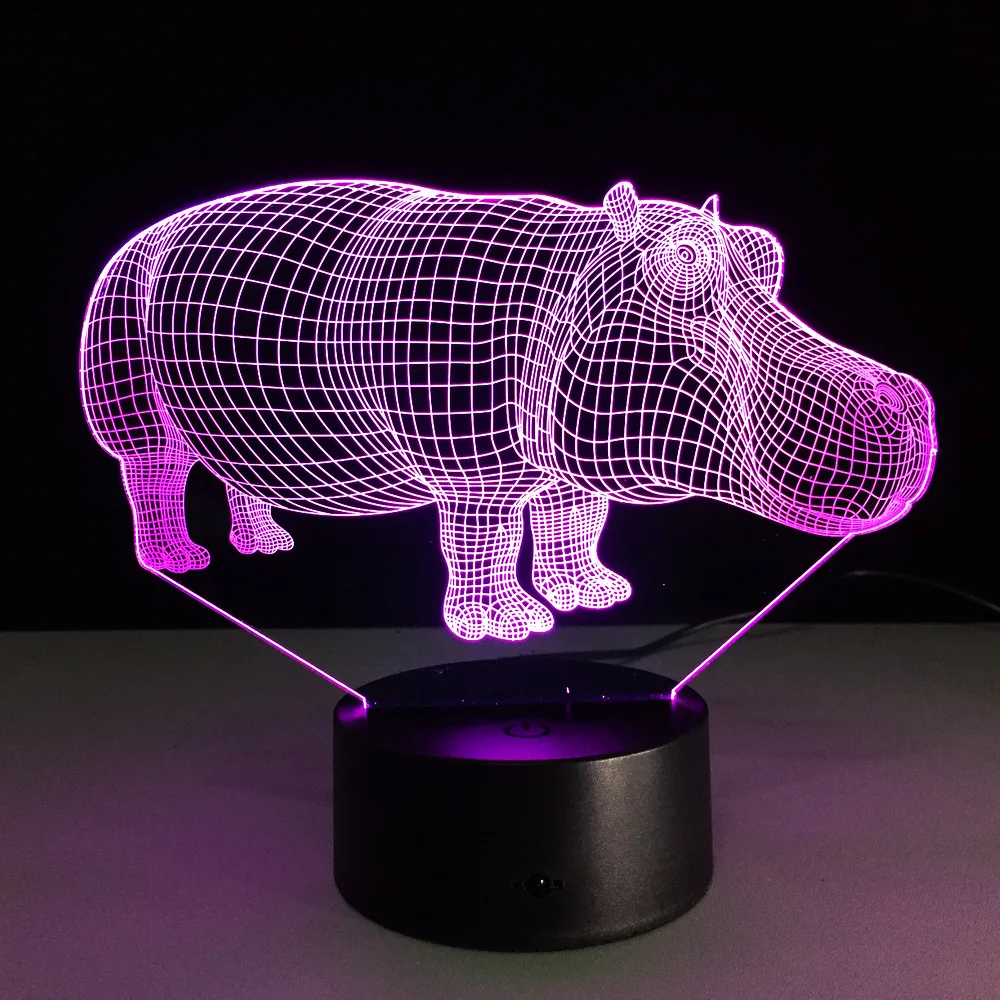 3D гиппопотамус светодиодный ночник 7 цветов Изменение как украшение дома