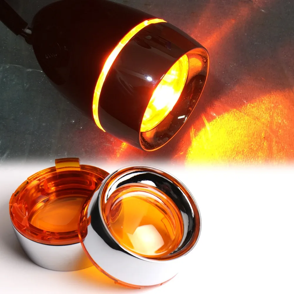1Pair Oranged Turn Signal Lens Chrome Metal Trim Ring Visor x2 For Harley Dyna Sportster XL 883 1200 Street Glide | Автомобили и