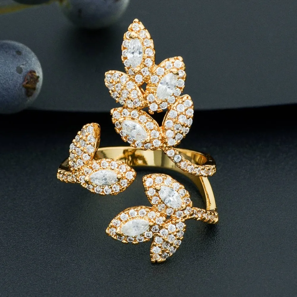 

Luxury Leaf Full Cubic Zirconia Copper Arabic Dubai Women Engagement Bridal Party Jewelry