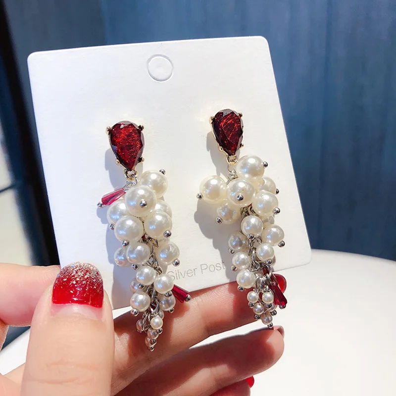Корейский имитация жемчуга бусины строка Aretes длинные висячие серьги для женщин
