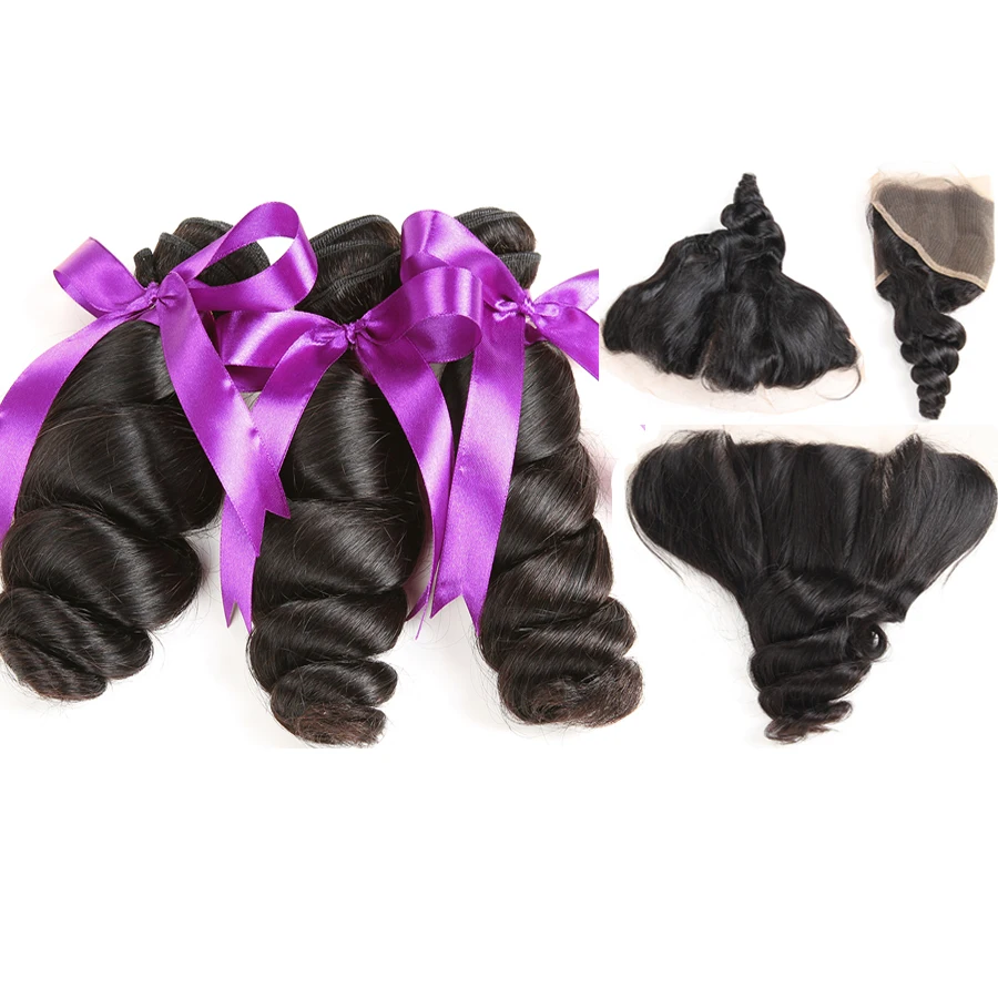 Peruvian Hair Bundles With Closure Non-Remy Human Loose Wave Frontal 13*4 And | Шиньоны и парики