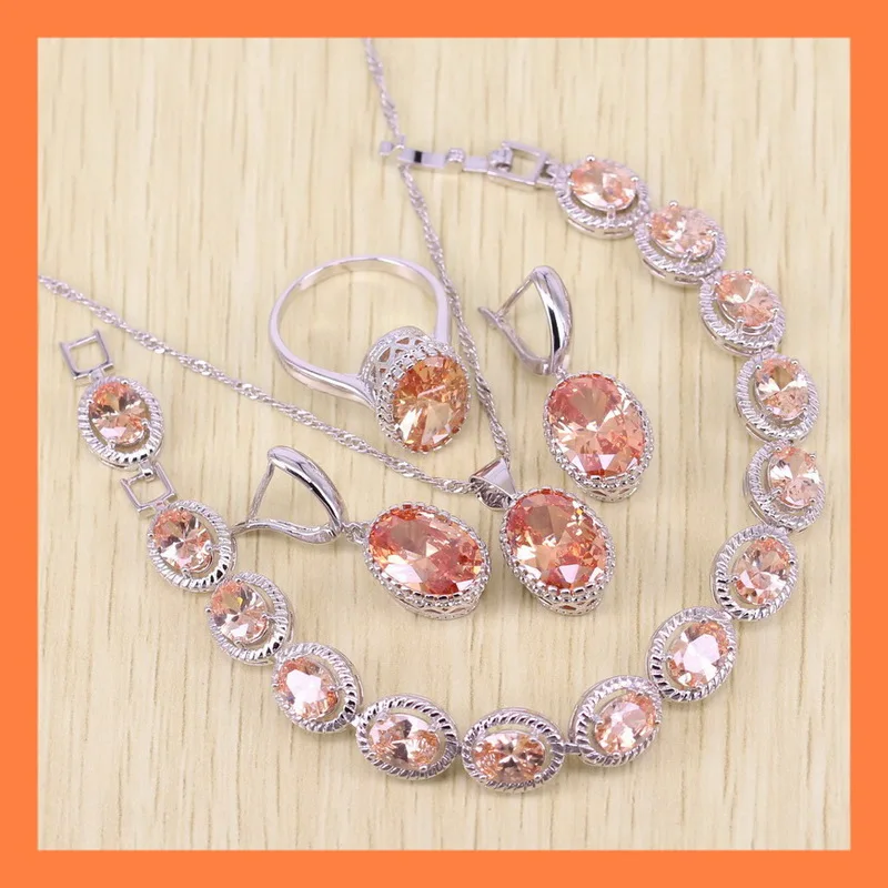 Сверкающие оранжевый Morganite Браслеты Ювелирные наборы для Для женщин ангельский