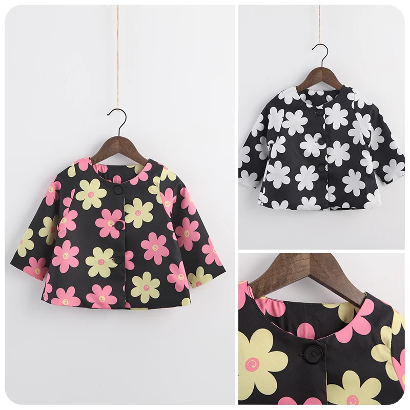 С цветочным принтом куртка для девочек Новинка весны/Осеннее Детское пальто