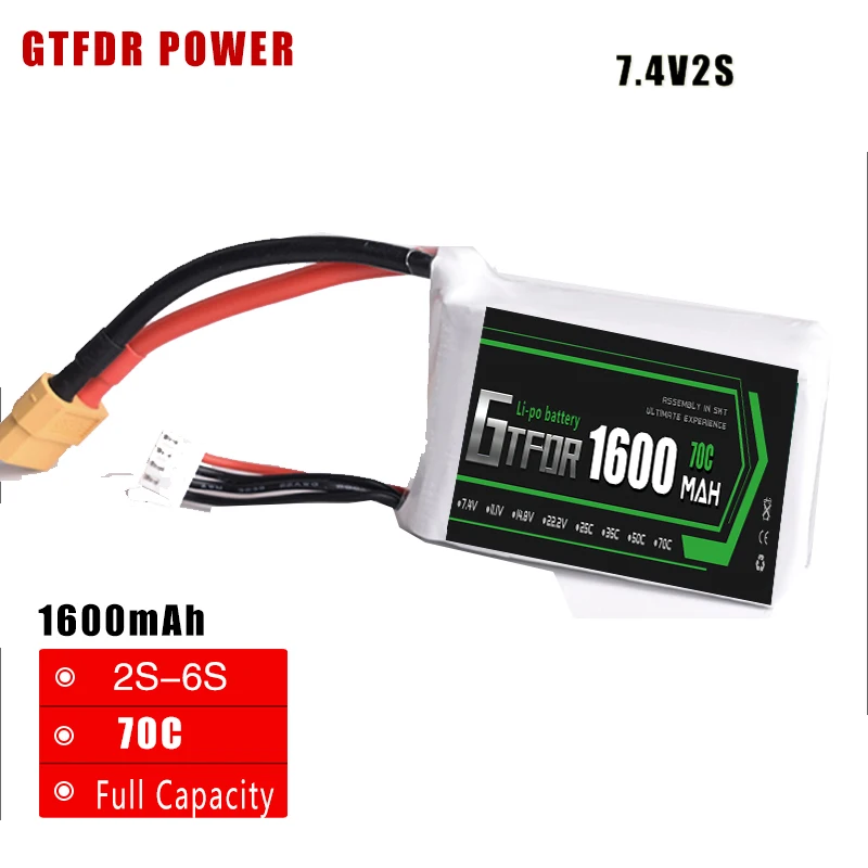 GTFDR 1 шт. 7 4 В 1600 мАч 2 S 70C высокого стока Lipo батареи для rc Quadcopter беспилотный часть