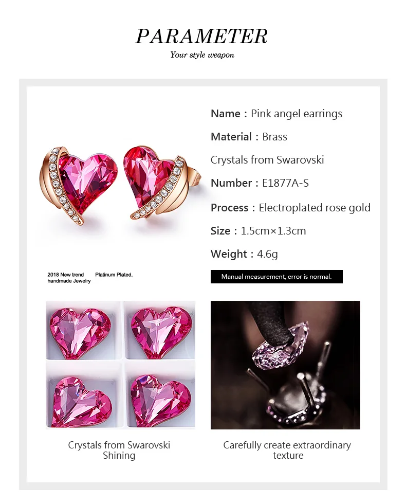 Cdyle, женские золотые серьги, украшенные розовыми кристаллами от Swarovski, ангел, красивые серьги-гвоздики, ювелирные изделия на День святого Валентина, подарки для любви