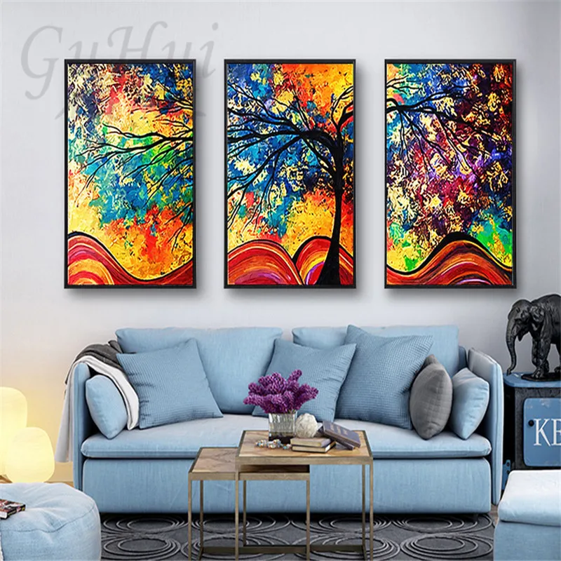 Современная Абстрактная красочная Картина на холсте деревья удачи гостиная