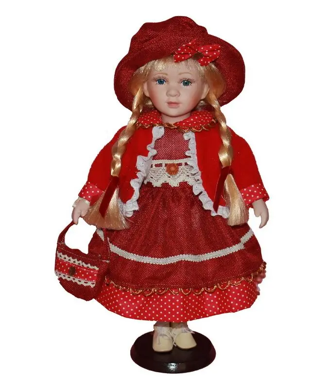 

40cm red dress rural Field Village porcelain Leisur girl doll European ceramic doll style home decoration Christmas gifts