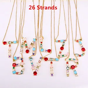 26PCS Necklace ZYZ334-3607 большая Хрустальная циркония подвеска в виде Буквы Алфавита Ожерелье, CZ микро инкрустированная подвеска цепочка Ожерелье, выберите букву - Окраска металла: 26PCS Necklace