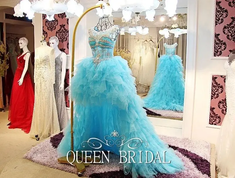 Ball Gown Ruffle Tulle Crystal Beaded Diamond Luxury Blue Evening Dresses 2021 New Fashion Party Gowns Dress CH41M | Свадьбы и