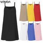 VONDA 7 цветов, женское платье 2021, сексуальное платье на тонких бретельках, жилет с подкладкой, короткое платье без рукавов, летнее платье, платья в стиле оверсайз