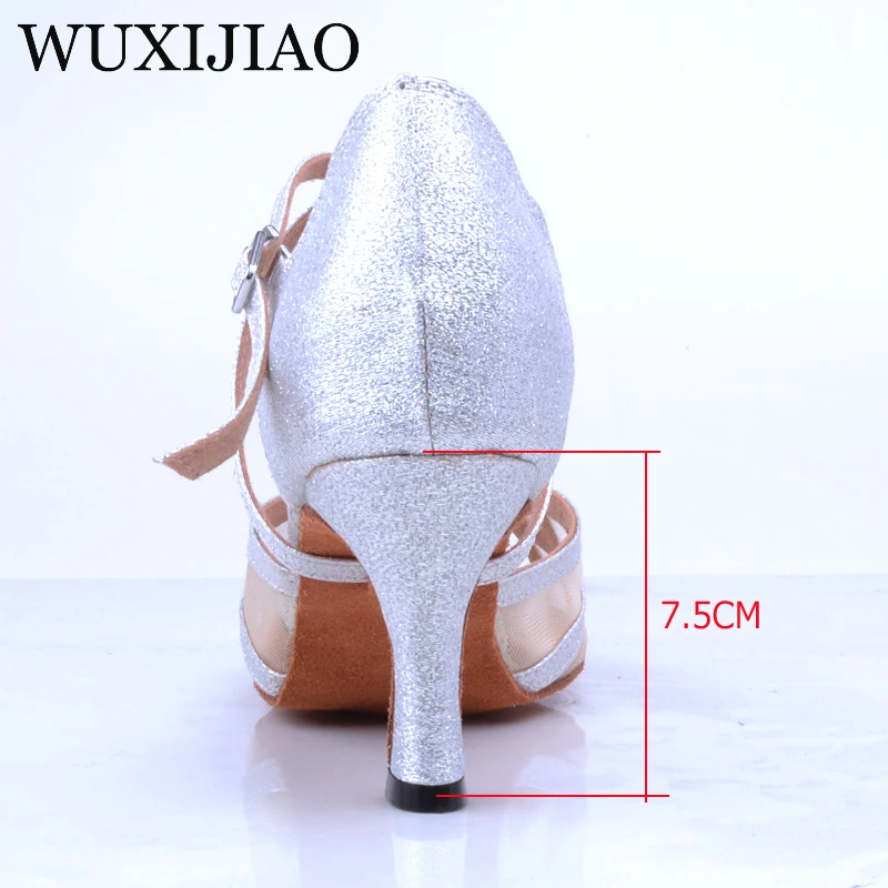 Туфли WUXIJIAO женские для латиноамериканских танцев сатиновые золотистые