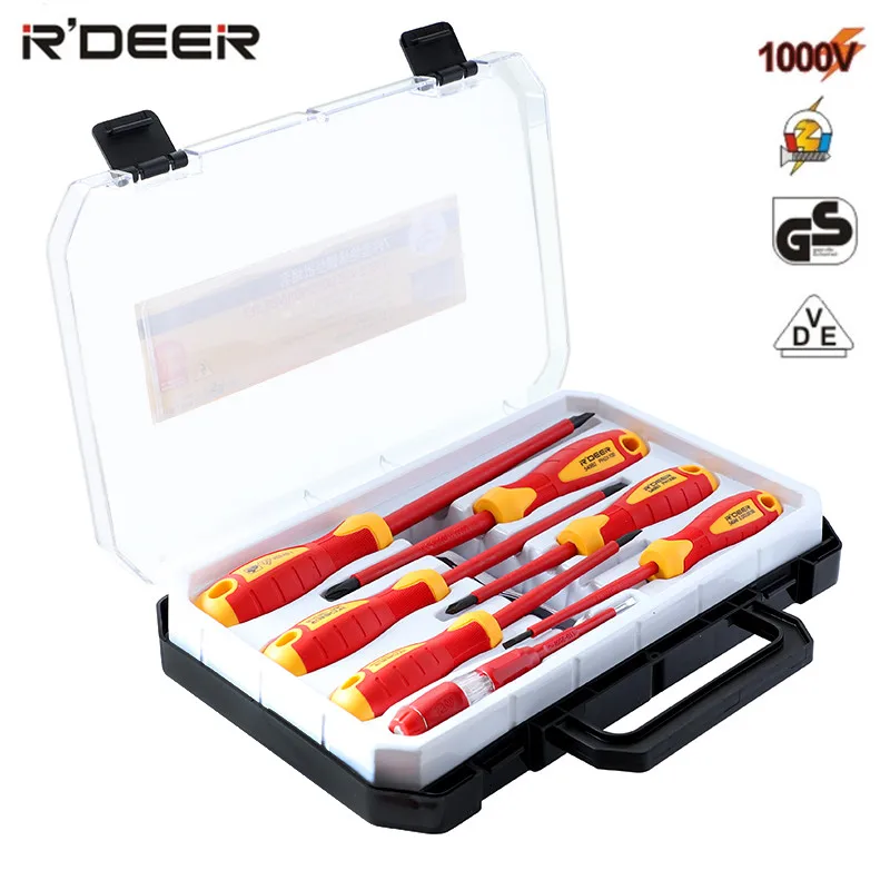 

7pcs Insulated Screwdriver Set 1000V Magnetic Phillips Slotted Bits CR-V Electrician Screw Driver Hand Tool Kit With Box