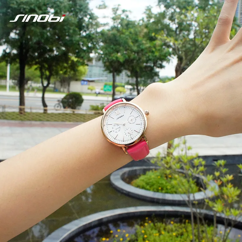 Женские кварцевые часы SINOBI из натуральной кожи розовое золото|montre brand|montre rose