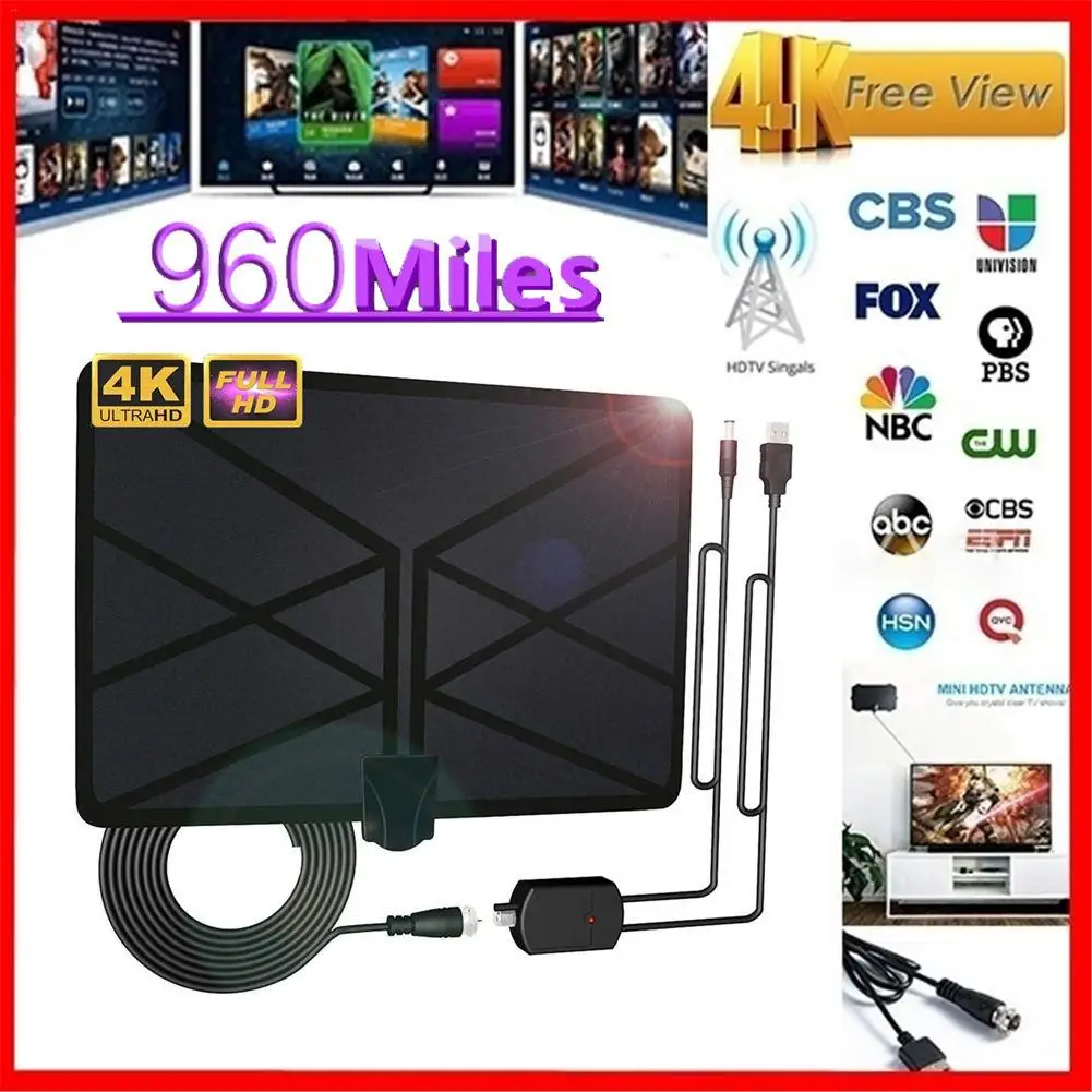 

960 Miles TV Aerial Indoor Amplified Digital HDTV Antenna With 4K UHD 1080P DVB-T Freeview TV For Life Local Channels Broadcast