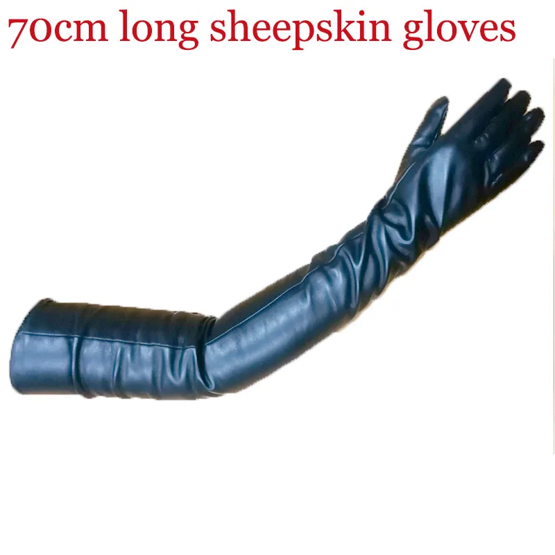 Long Sheepskin Gloves Women's Leather Touch Screen Super Long Arm Sleeves Fashion New Autumn and Winter Plus Cashmere Warm