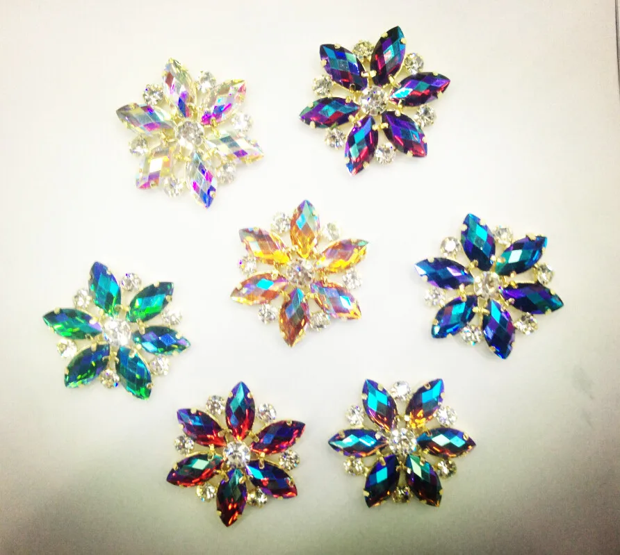 

Free shipping~! 50mm flower shape 7 color Flat Back Sew On Resin crystal Beads.