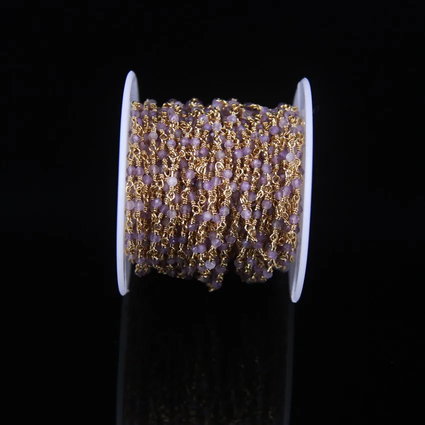 Цепочка Из Бисера с гранеными круглыми бусинами 5 метров натуральный аметист 2 мм