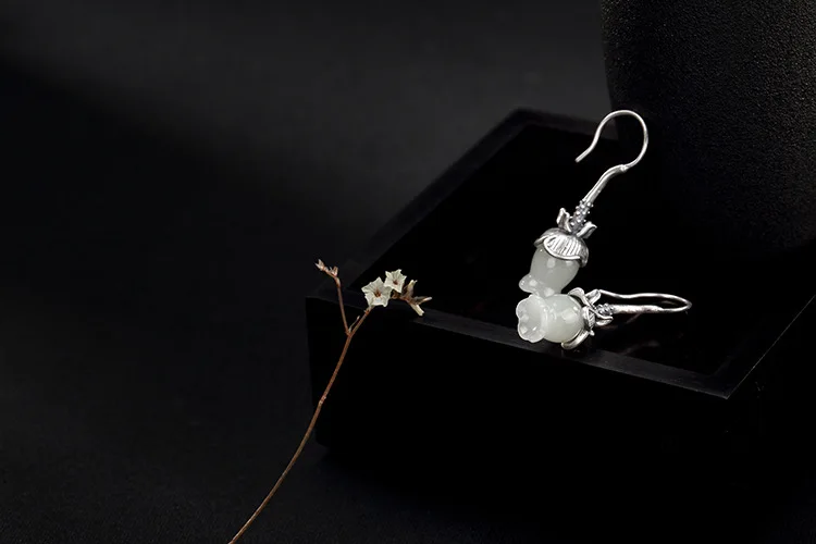 Uglyless Lily of the Valley цветочные серьги для женщин ручной работы белые серьги с нефритом Твердые 925 Серебряные тонкие украшения тайские серебряные