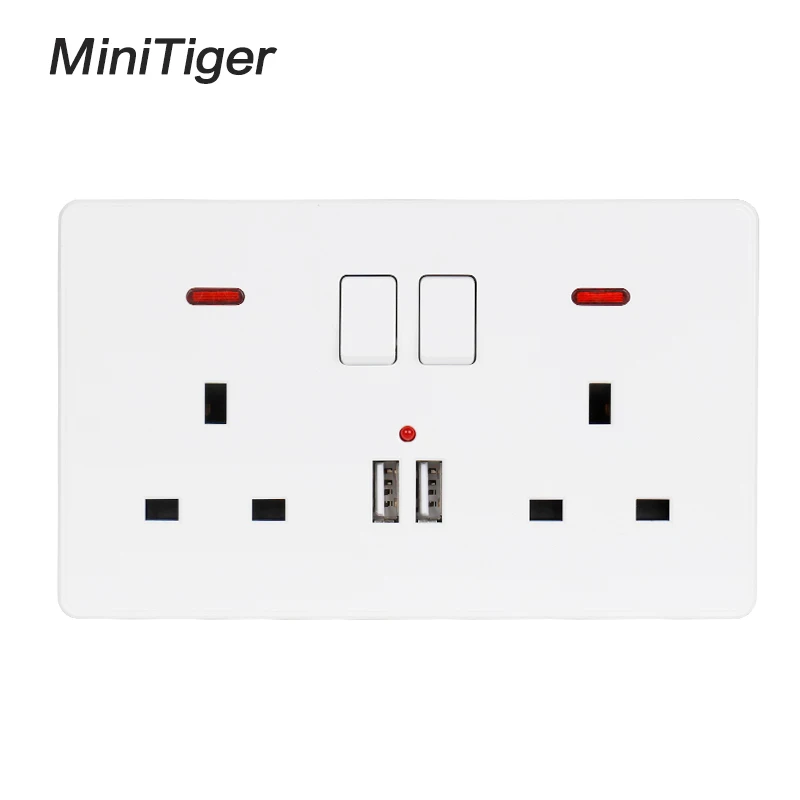 Настенная розетка Minitiger двойная стандарта Великобритании переключается на 2 1 А