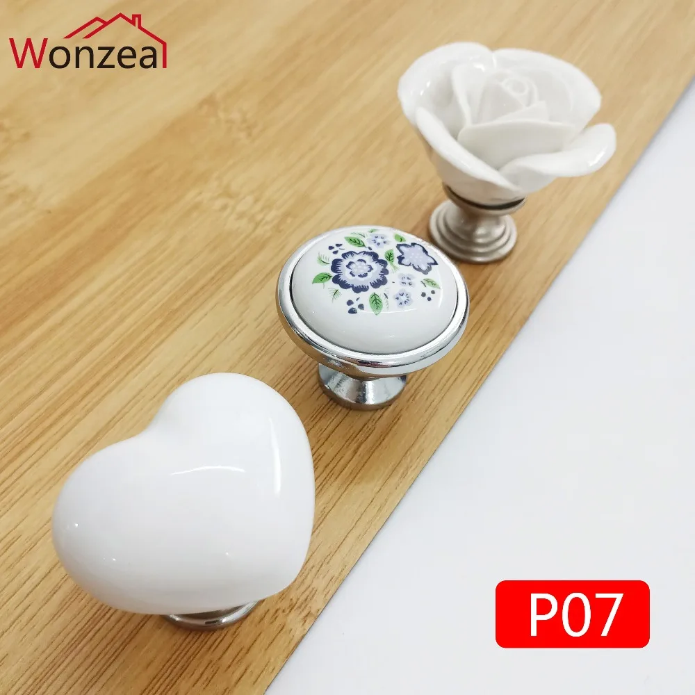 Белый цвет роза lotus love простые мебельные ручки под одно отверстие CeramicKitchen Мебельная ручка ящика шкафа