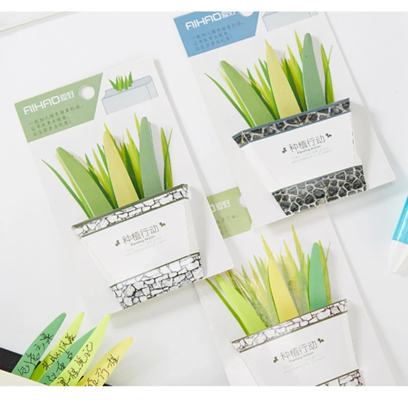 Каваи зеленая трава Липкие заметки 90 листов Творческий студенческие сообщения