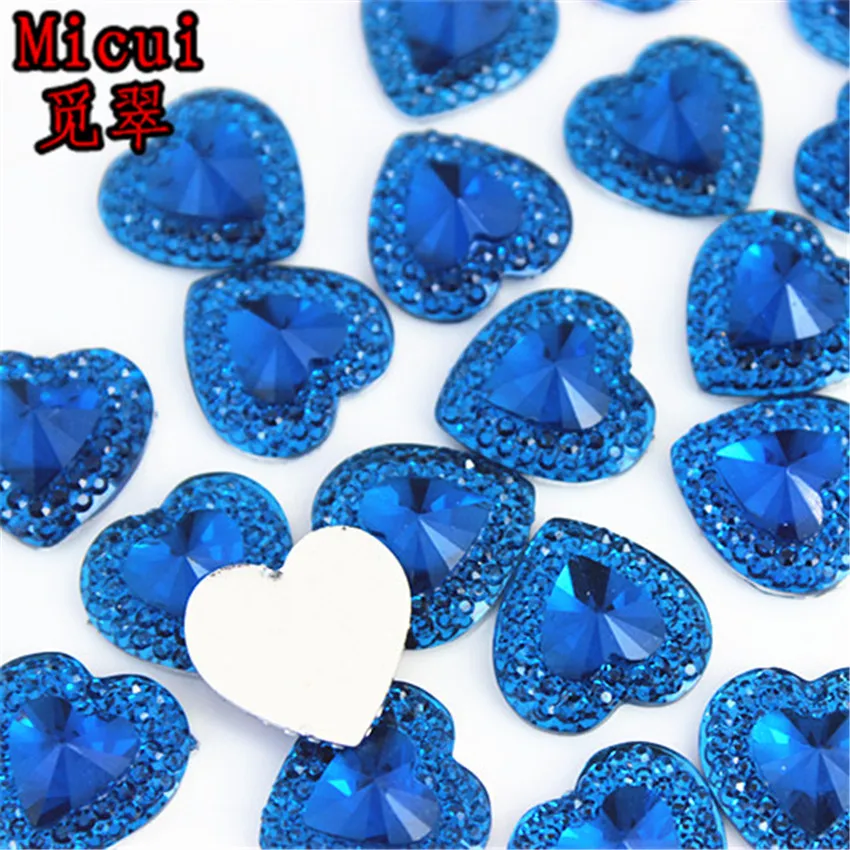 Micui 100pcs 14mm Heart Resin Rhinestone Crystal Stone flatback beads applique For DIY Wedding Decoration ZZ159 | Дом и сад