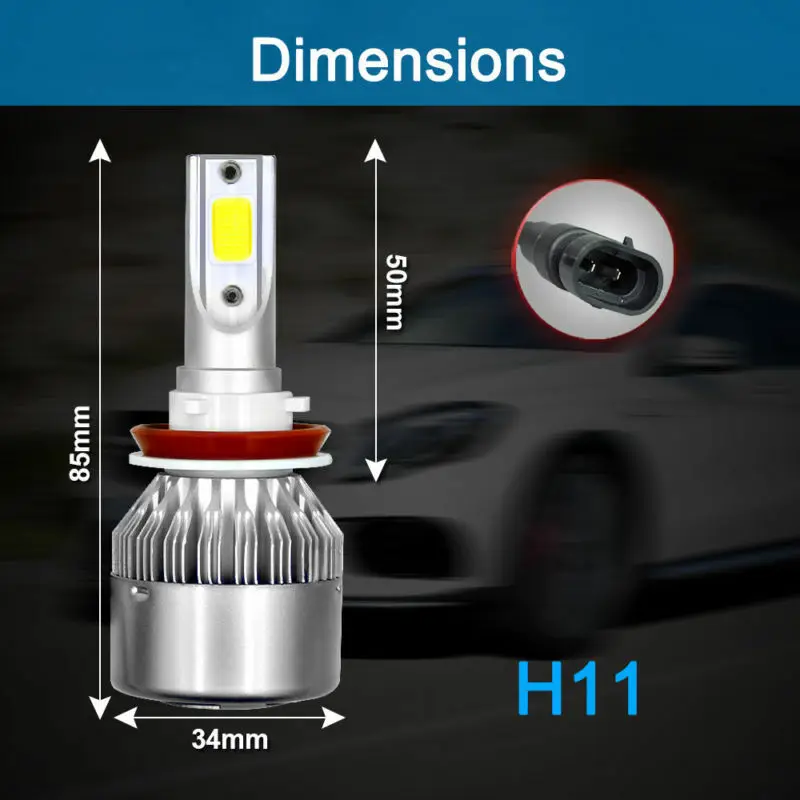 1 комплект Автомобильные светодиодные лампы H4 COB C6 H1 H3 H7 H8 H9 H11 9005 9006 HB3/4 Hir2 H13 9012 72 Вт