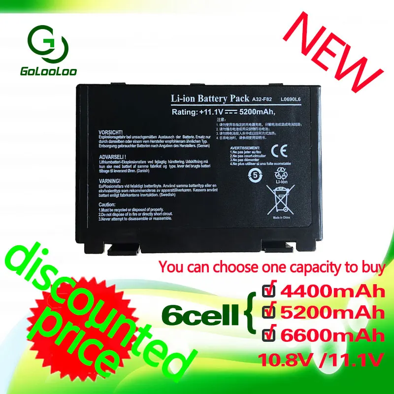 Golooloo Батарея для Asus K40 K42J K42 k50c K51 K60 K61 A32-f82 A32-F52 F52 A32 F82 k40in K50 K50iJ K51 k50AB k50ID k50iJ N82
