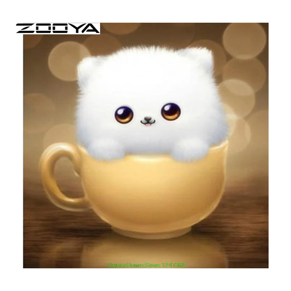 ZOOYA Набор для алмазной живописи 3D Крестиком новейшая работа с иглой на растениях DIY Вышивка Милый маленький котенок Кошачья чашка SF108.