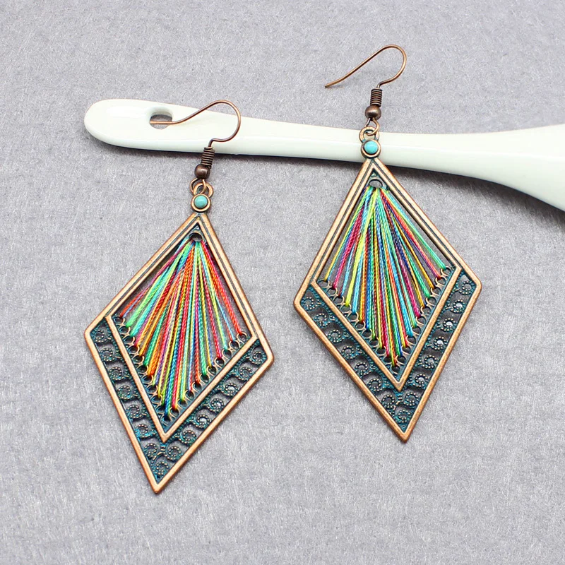 Этническая Серьга бронзовые полые геометрические изысканные бусины винтажные