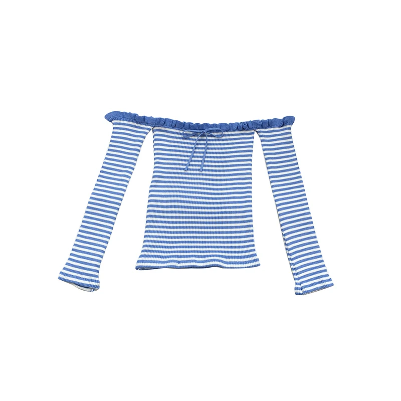 ALPHALMODA Pullovers Off-shoulder Sexy Striped Sweater Long-sleeved Slim Fit Ladies All-match Spring Casual Crop Jumper | Женская одежда