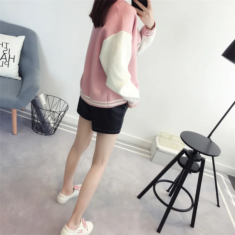 В Новинка 2017 г. свободные пряжка бейсбольная форма свитер кардиган женский