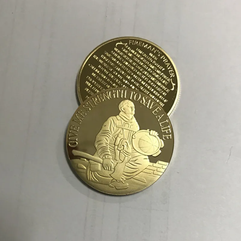 100 pcs Non magnetic American Fireman's prayer GIVE ME STRENGTH TO SAVE A LIFE gold plated 40 mm souvenir collectible metal coin | Дом и