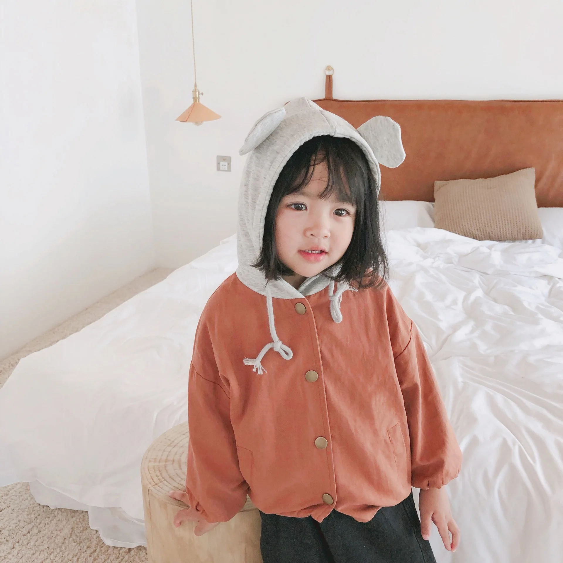 Корейский стиль Сезон весна осень Пальто с капюшоном и милыми ушками медведя для