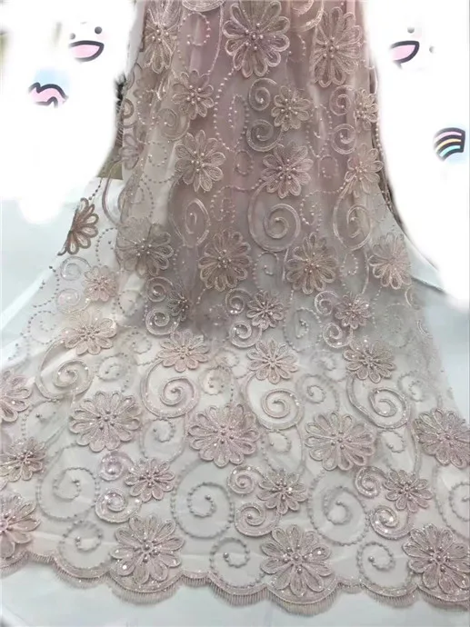 2017 Высокое Качество Африки Чистая Кружева Вышивка Ткани/серебряные Шарики