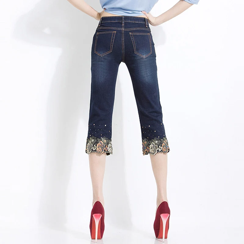 Брендовые прямые брюки вышивка бисером женские с высокой талией эластичная