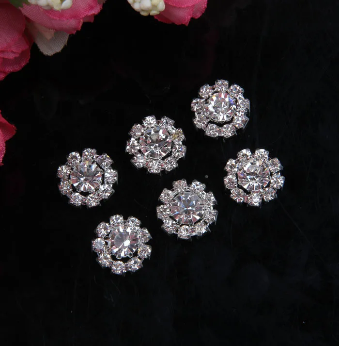 10PCS Crystal Clear Rhinestone Button Fit For Sew On Flower Center 12MM Flat Back Silver Color Jewelry Diy Hair Accessory |