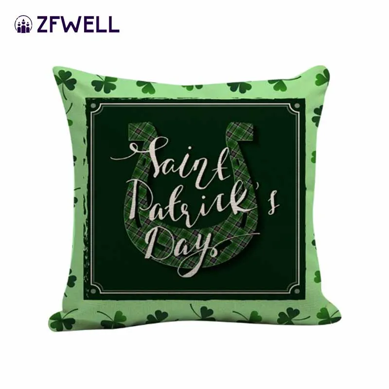 ZFWELL Linen 45*45cm green four-leaf clasp pillowcase St. Patrick's holiday theme decoration sofa car furniture deco7 | Дом и сад