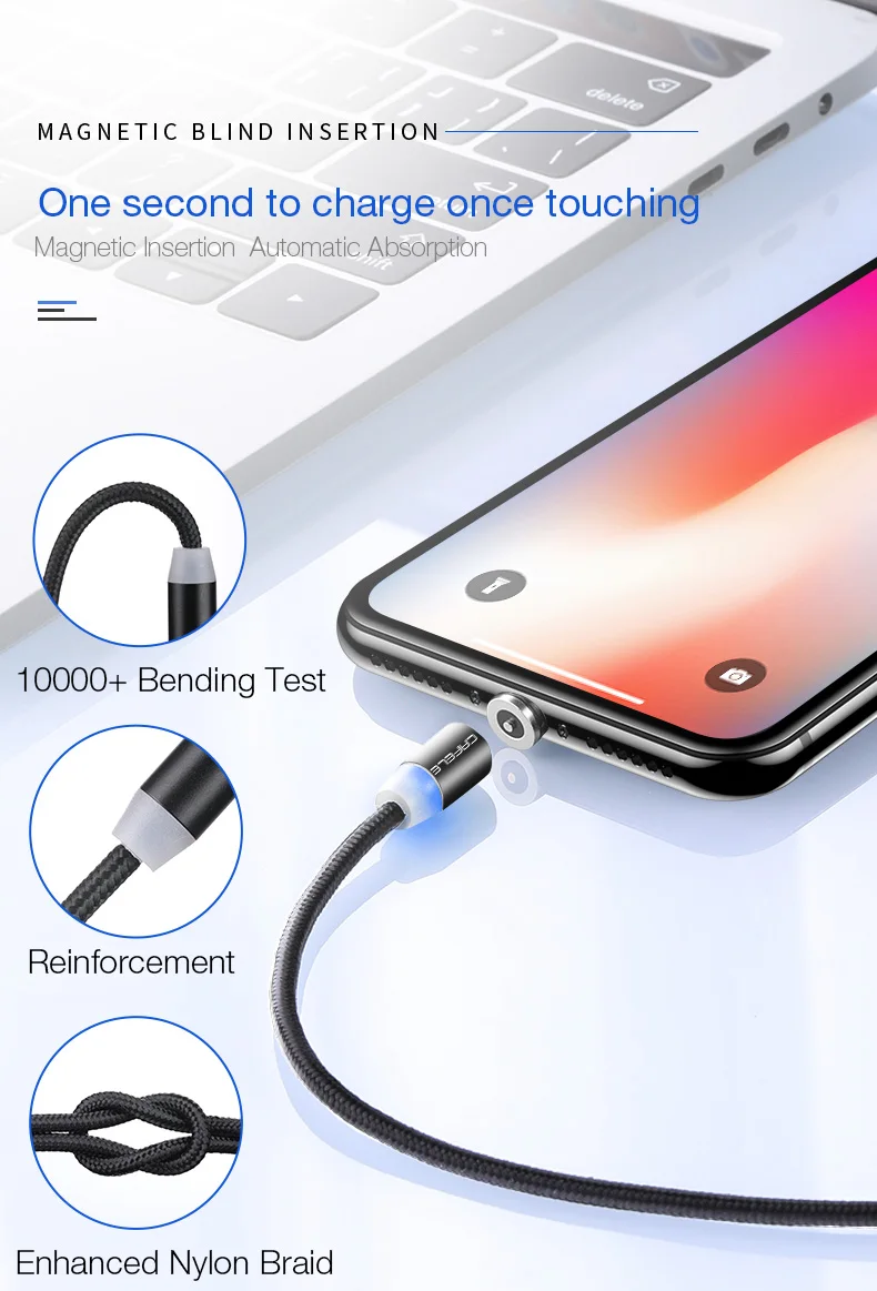 Cafele светодиодный магнитный USB кабель для iPhone, Micro USB кабель, USB C Магнитный зарядный нейлоновый кабель для телефонов samsung Xiaomi huawei