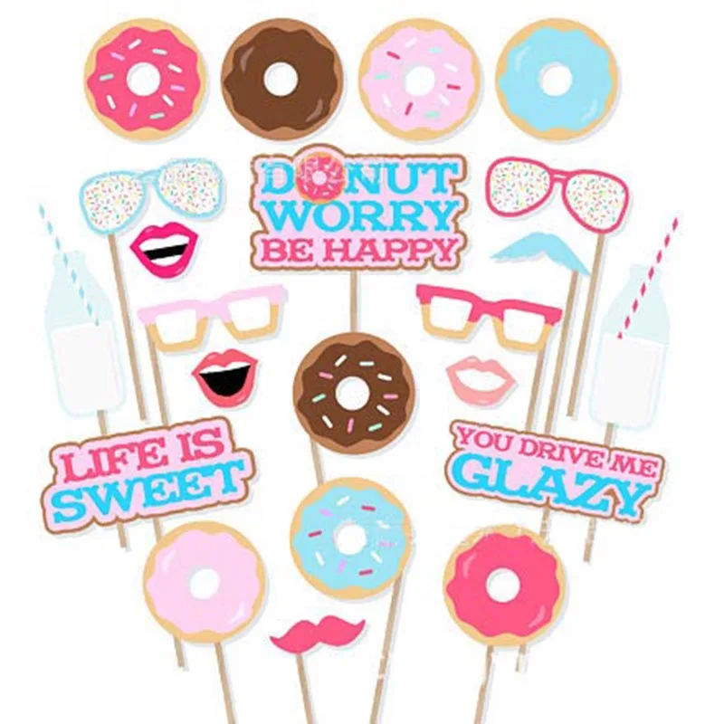 

22pcs/set Donuts Photo Booth Props Wedding Doughnut Party Decoration Life is Sweet Birthday Baby Shower Christening Supplies
