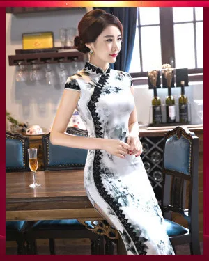 Sheng Коко Женская Полосатая сетка Qipao традиционный ченсам китайское платье решетки Восточная Ципао вечерние длинные Qi Pao платья