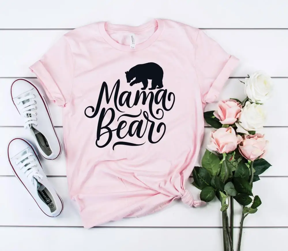 Женская хлопковая Футболка с принтом Mama Bear Повседневная забавная футболка для