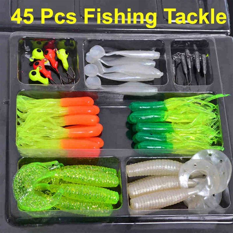 2018 Value Novice Recommended: Lure Bait Kit Soft Set 35 + 10 Head Hook Insect Black Sea Bass | Спорт и развлечения