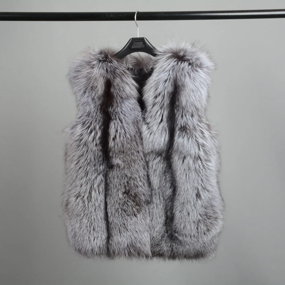 Silver Fox Jancoco Max натуральный мех лисы жилет женская модная жилетка наивысшего качества Зимняя теплая верхняя одежда пальто куртка S7159 - Цвет: Silver Fox