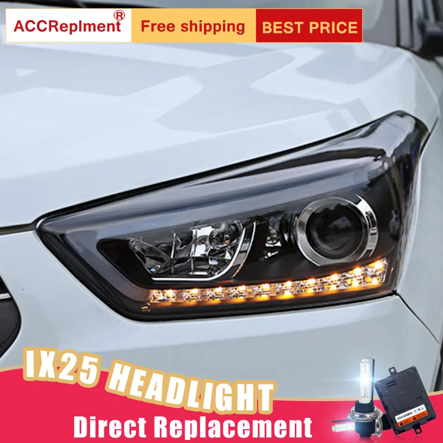 2Pcs LED Headlights For Hyundai ix25 2015-2018 led car lights Angel eyes xenon HID KIT Fog Daytime Running Lights | Автомобили и