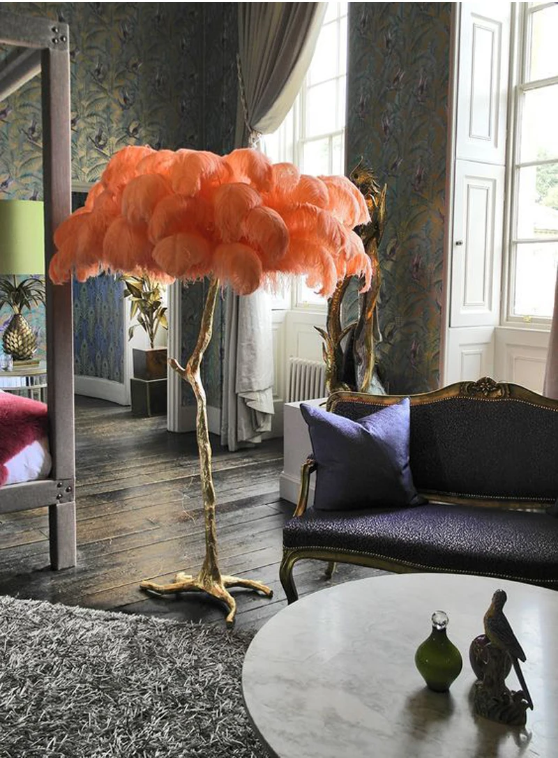 Phube освещение страусиное перо лампа современный медный Пол Свет Гостиная для